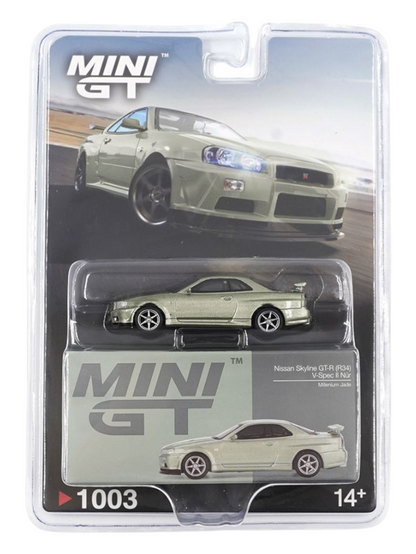Mini GT Nissan Skyline GT-R R34 V-Spec II Nür (Millenium Jade) Code-1003 1:64 Scale