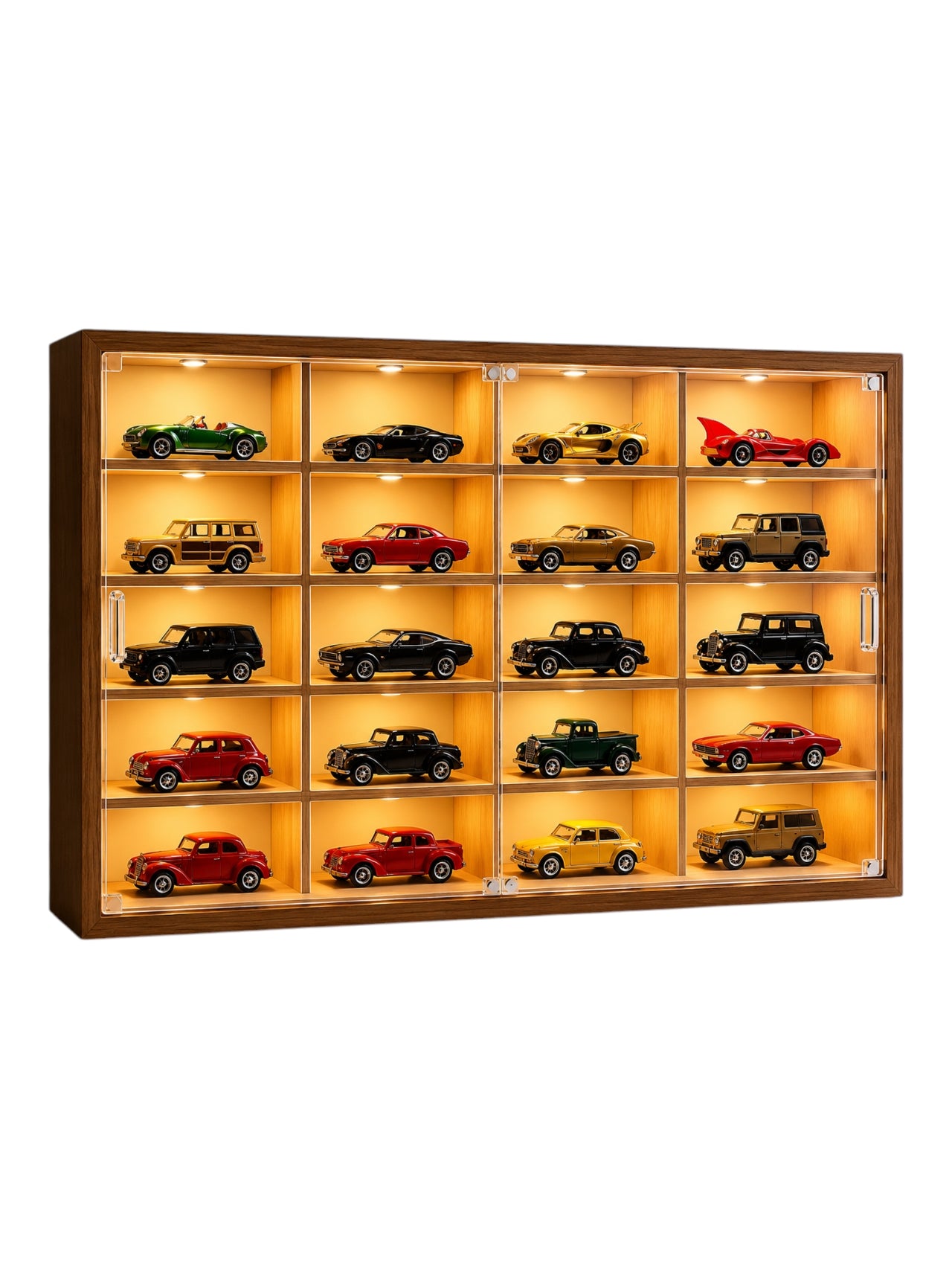20 Compartment Die-Cast Car Display Cabinet with LED Lighting | Acrylic Cover & Without Acrylic Cover Variants | Wooden Storage case