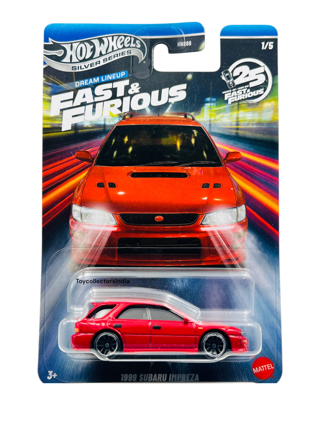 HotWheels Silver Series Fast And Furious 1999 Subaru Impreza Imported Card Art 1:64 Scale HNR88