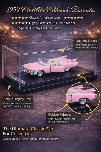 Bburago 1959 Cadillac Eldorado Biarritz Iconic Classic Collectible with Acrylic Display Case 1:64 Scale
