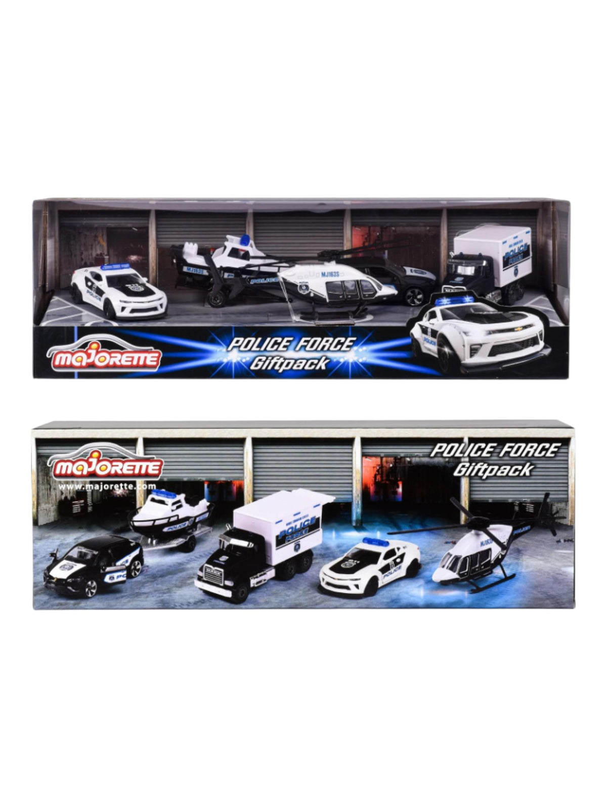 Majorette Police Force Gif pack – 5-Piece Die-Cast Vehicle Set | Chevrolet Camaro, Mack Granite, Bell 429 Helicopter, Lamborghini Urus with Boat Trailer & Police Car | Die-Cast Collection 1:64 Scale