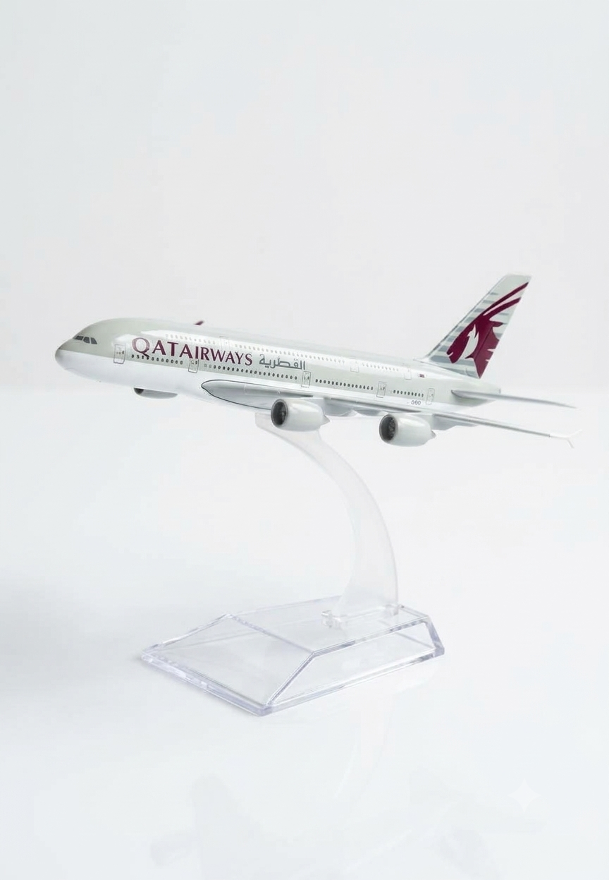 Aircraft Model Qatar Airways Airbus A380 Diecast metal 16cm, With Display Stand Airplane Model