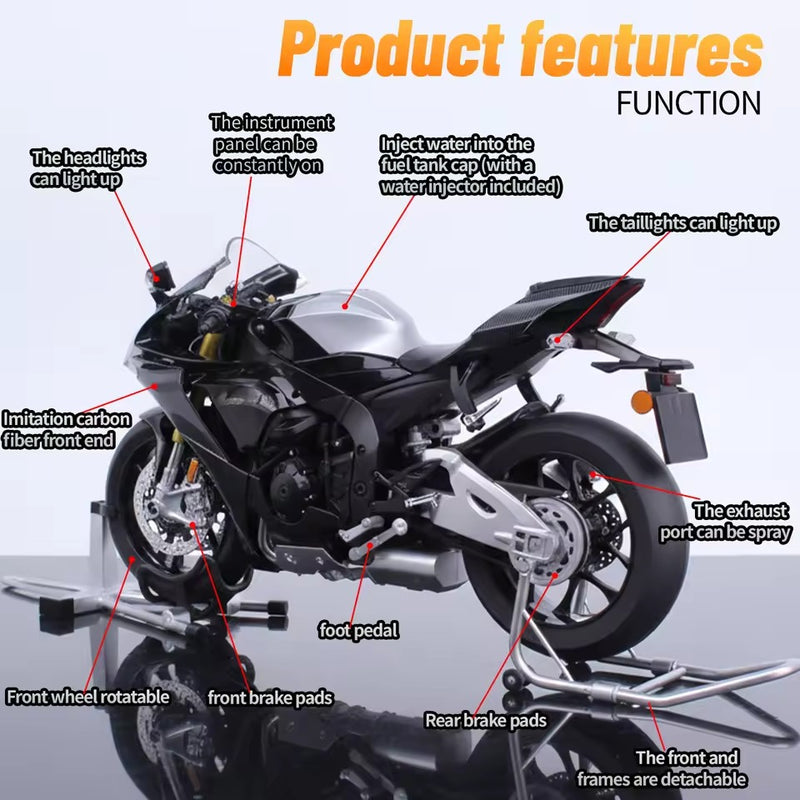 YAMAHA R1M Alloy Mode Front Wheel Bracket Rear Wheel Bracket, Charging Line Power Supply Water bottle Imported 1:6 Scale Baike