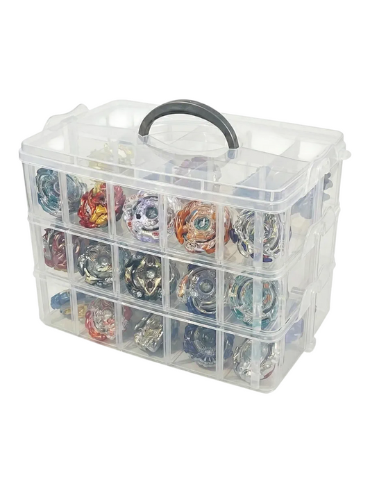 Premium 3-Tier Beyblade Storage Case with Removable Dividers – Customizable Organizer for Beyblade, Parts & Launcher Storage(Store upto 30 beyblades)
