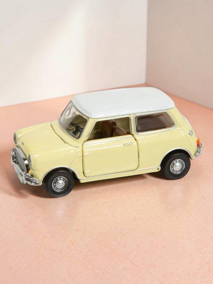 TINY PANTONE Mini Cooper Diecast Model Car – Classic Yellow Vintage Mini | Premium Collectible Toy Car with Display 1:50 Scale