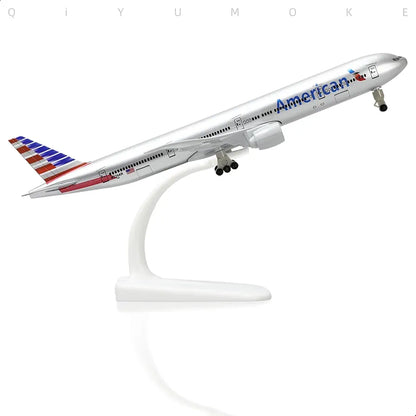 Aircraft 'American B-777 Diecast Airplane Model Boeing 777 (7.5-inch L) 20cm" Scale (No.321) Display Stand With Landing Wheels