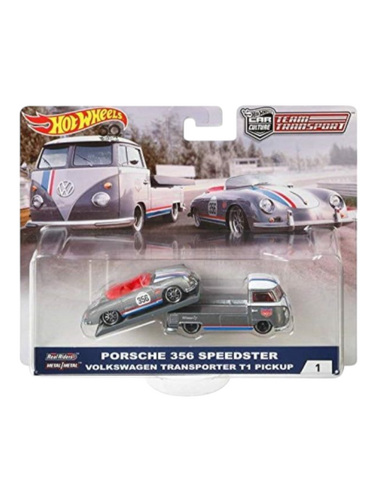 HotWheels Car Culture Team Transport Porsche 356 Speedster Volkswagen Transporter T1 Pickup #1 Imported 1:64 Scale