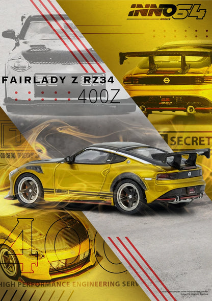 INNO64 TOP SECRET FAIRLADY Z (RZ34) GOLD 1:64 Scale Mattel Diecast IN64-400ZTS-GOLD