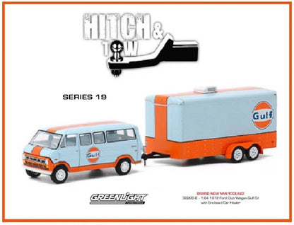 Greenlight 1972 ford club wagon & enclosed car trailer imported team transport 1:64 Scale