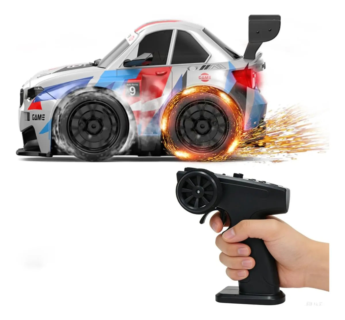 Short Axis Spark Drift RC Car – High-Speed 2.4GHz Remote Control Car with Spark Effect & LED Lights (Rechargeable | Drift Tyres Included)