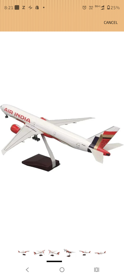 Air India LED Voice Control Airplane Model with Display Stand | 47 cm | Rechargeable LED Aircraft Model scale 1:160