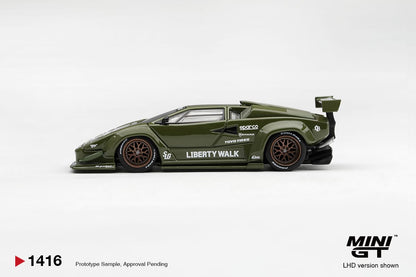 PRE-ORDER Mini GT. 1416 LAMBORGHINI COUNTACH LB-WORKS ARMY GREEN 1:64 Scale Diecast Box / Blister (ETA-Apr 2027)