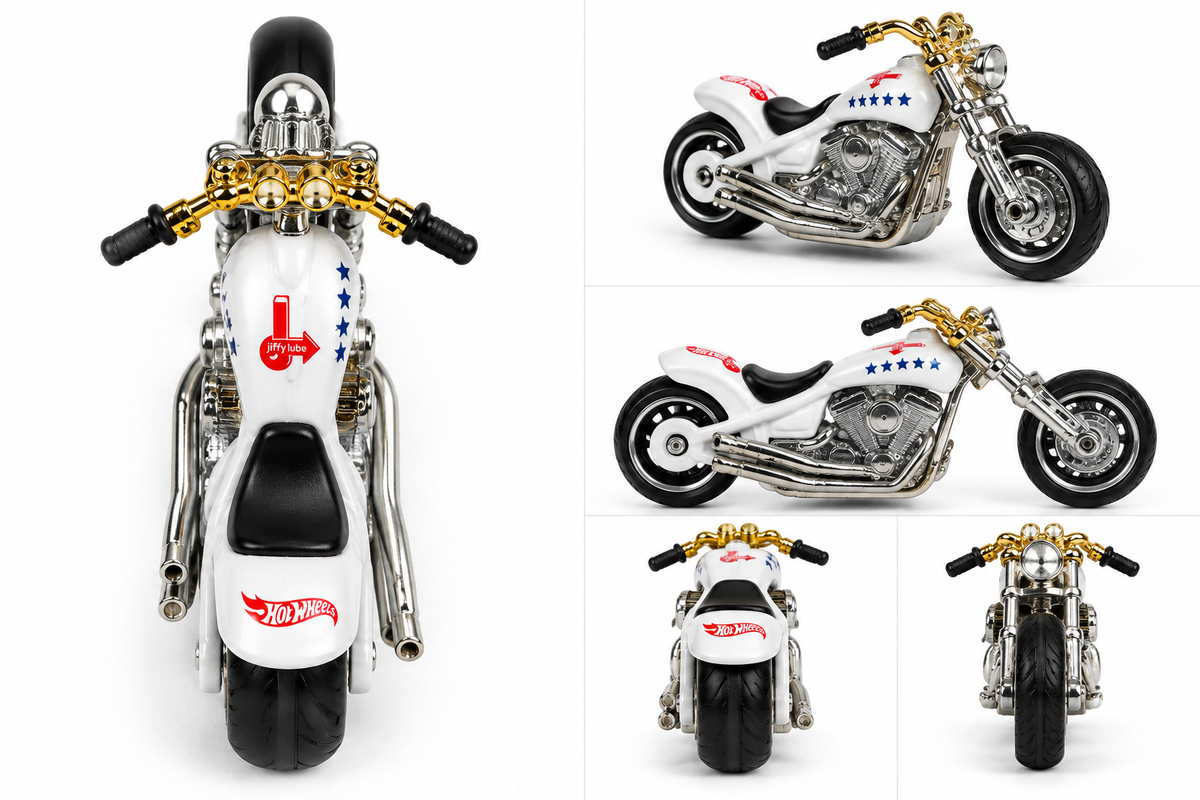 Hotwheels Important Old Card Art JIFFY LUBE Blast Lane™ Die-Cast Bike | Mattel wheels | 1:64 Scale