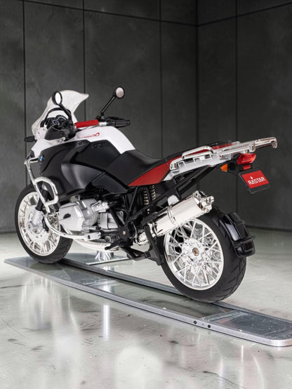 Rastar BMW R 1200 GS Diecast Motorcycle Model – 1/9 Scale Metal & Plastic Adventure Bike Replica(White & Red)