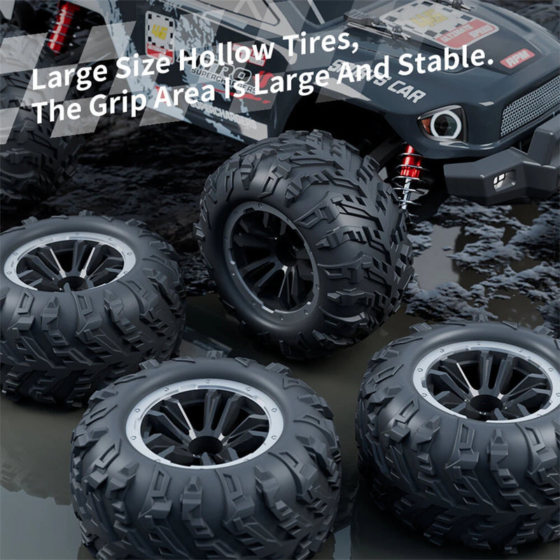 Wild Storm High-Speed RC Monster Truck 2.4GHz Wireless Remote Control Large Off-Road Tires Independent Suspension System Front LED Light Rechargeable battery 1:16 Scale 20 km/h Speed.