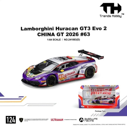 Trends Hobby Lamborghini Huracan GT3 EVO 2 #63 Ultraman China GT 2026 1:64 Scale Diecast Model Car