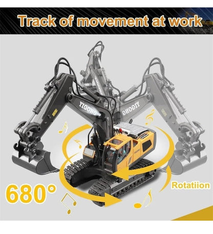 Lian King Toys Remote Control Excavator Toy | Alloy Construction Vehicle | 2.4GHz RC Excavator with Movable Bucket & Realistic Functions 1:20 Scale