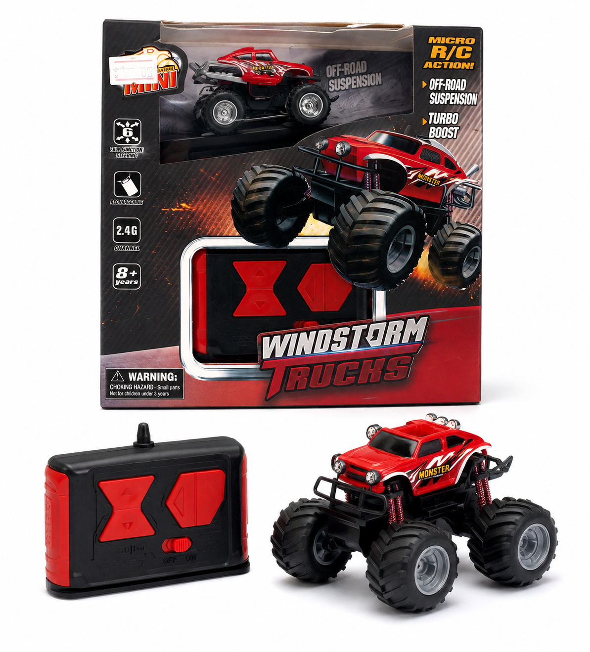 Mini Rc Action Off-Road Suspension Turbo Boost Windstorm Trucks Remote Control 2.4Ga Rechargeable Battery 1:64 Scale