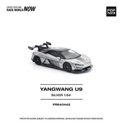 Pop Race PR64-442: Yangwang U9 Silver 1:64 Scale Diecast Model