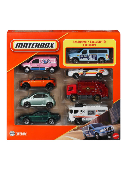 Matchbox 1:64 Die-Cast 8 Vehicle Gift Pack – Realistic Cars, Trucks & Emergency Vehicles Set