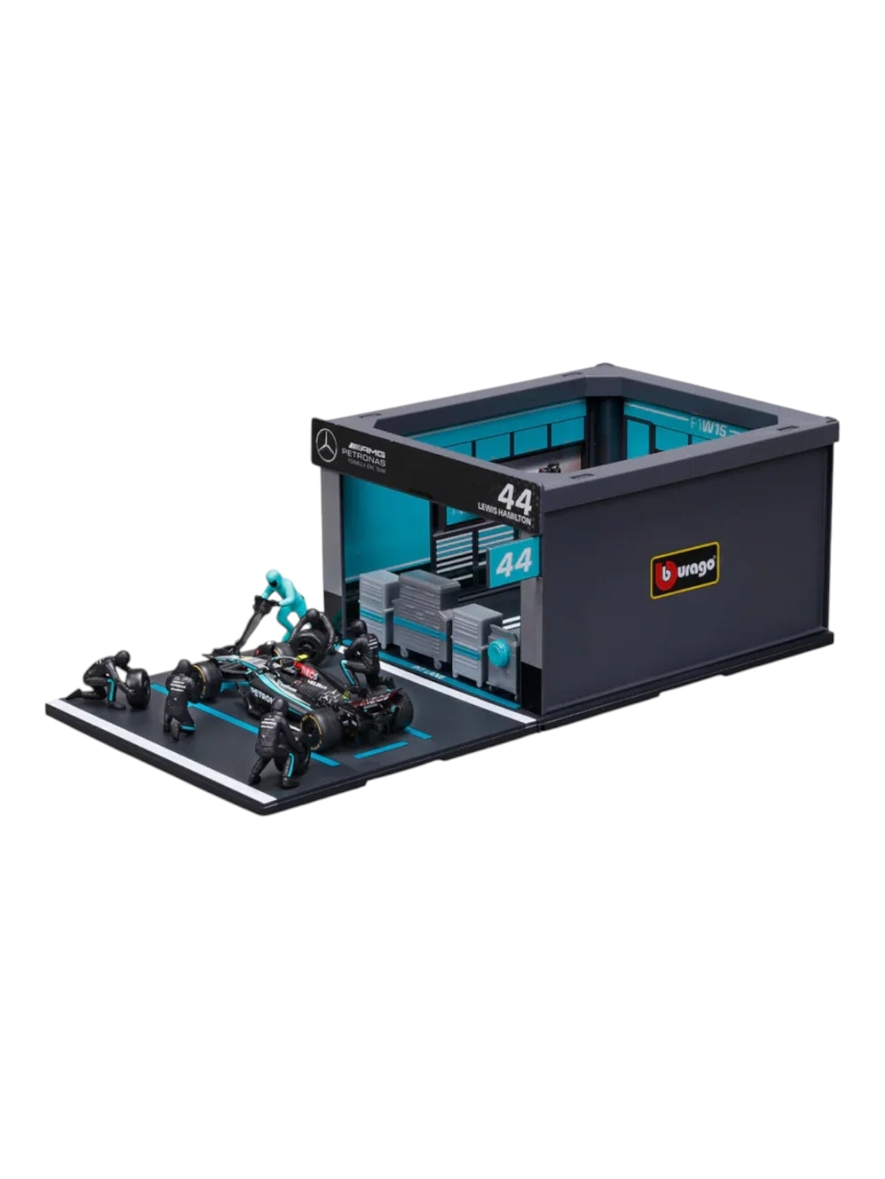 Bburago 2024 formula 1 (f1) pit pass lewis Hamilton no 44 1:43 scale 6 figurines included)