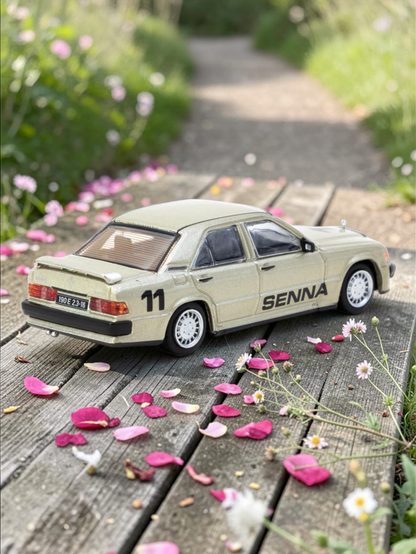 Tarmac Works Mercedes-Benz 190E 2.3-16 Senna Edition-Race of Champions 1984 Model Car 1:64 Scale