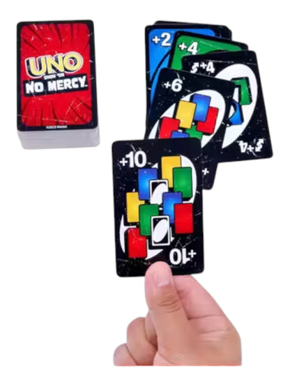 Mattel Games UNO Show 'em No Mercy Card Game for Kids, Adults & Family Parties and Travel with Extra Cards, Special Rules and Tougher Penalties