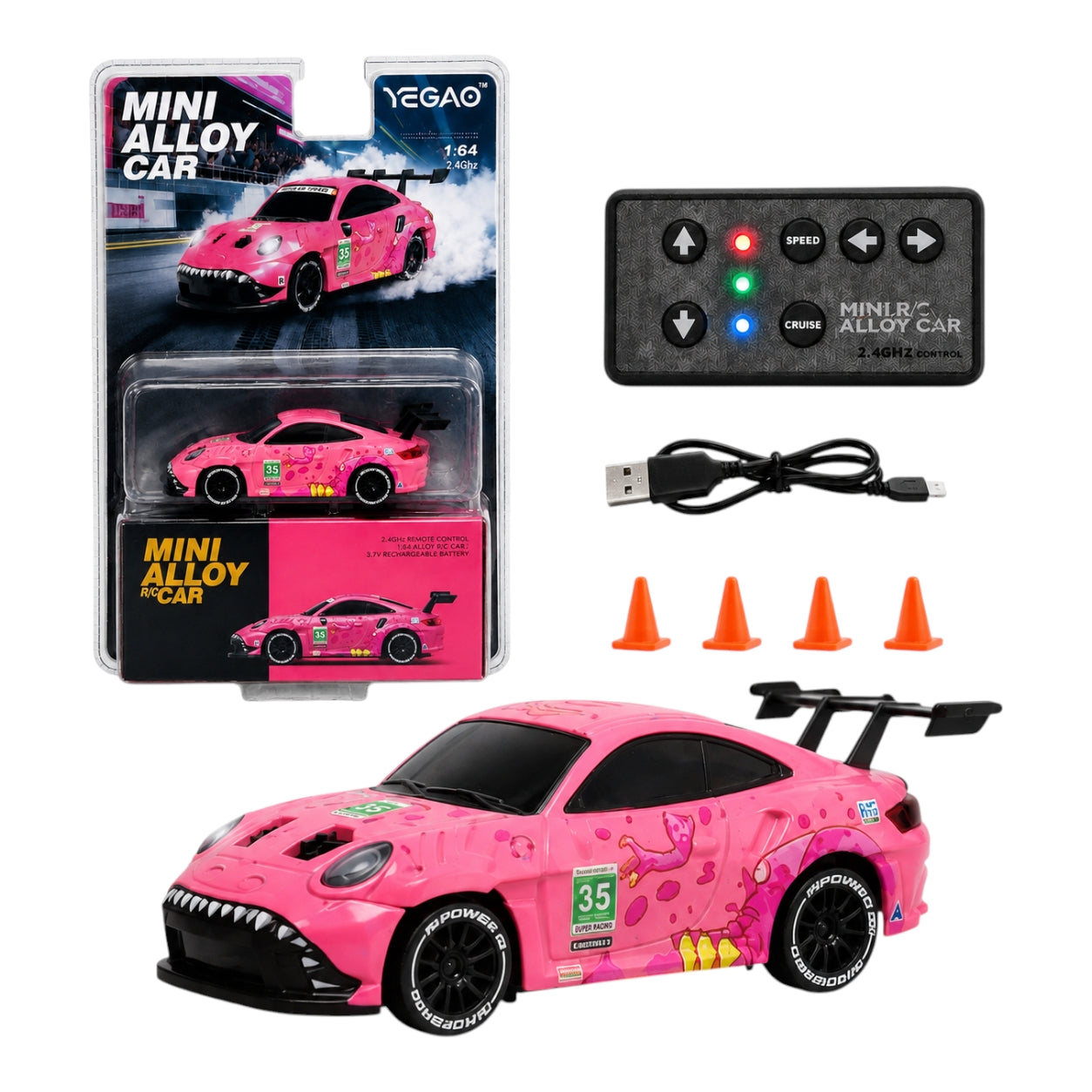 YEGAO Roxy Porsche 1:64 Mini RC Alloy Sports Drift Car 2.4GHz Remote Control Car | Pink Die-Cast Racing Car with Controller