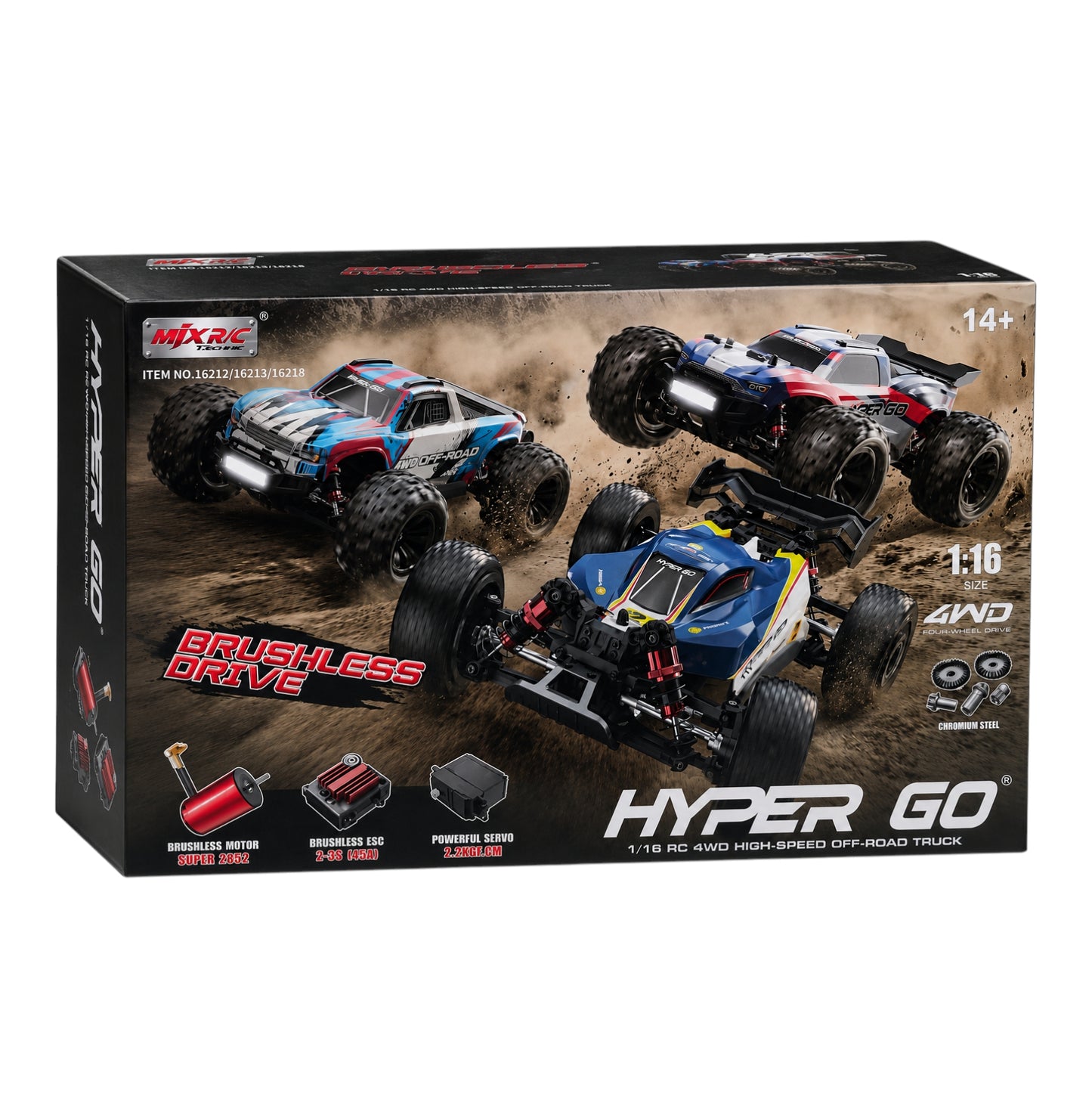 MJXRC Hyper GO 1/16 Scale 4WD Brushless RC Off-Road Truck – High Speed 45 KM/H, Powerful 4WD Remote Control Cars