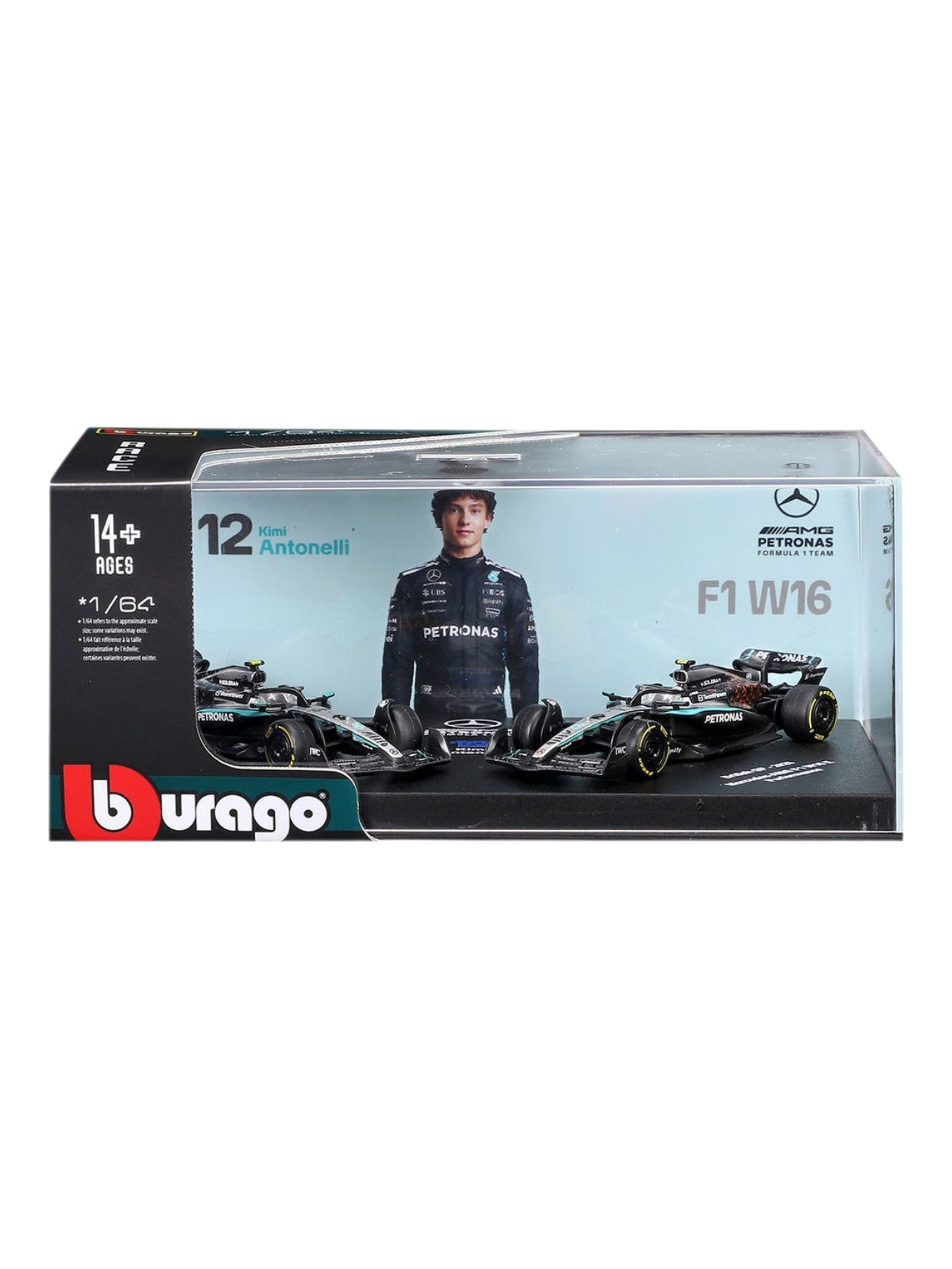 Bburago (18-58020A) Kimi Antonelli British GP 2025 Mercedes - Amg F1 W16 E Performance No.12 Diecast Model 1:64 Scale