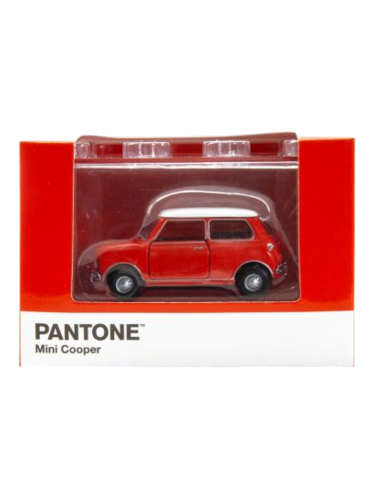 TINY PANTONE Mini Cooper Diecast Model Car – Classic Red Mini | Vintage Collectible Toy with Display Box 1:50 Scale