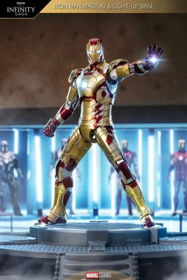 ZD TOYS Action Figures Marvel Studios The Infinity Saga Iron Man Mark 42 Light-Up Base Set 7 Inch (Code-1953)