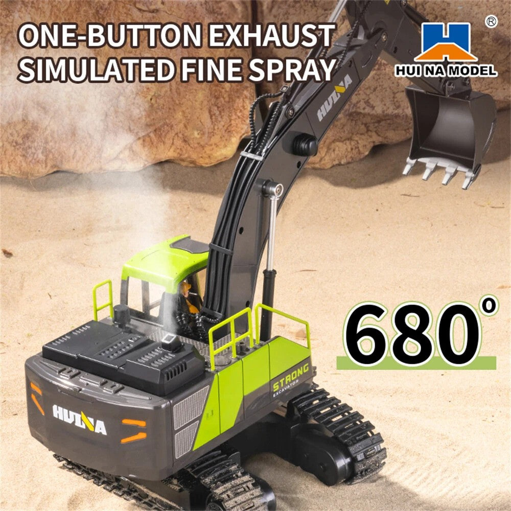 Huina Toys 1661 RC Excavator With 13 Function upgrade Alloy 3.7V 500mAh Li-ion battery ( Play Time: Approx. 20–30 mins (per charge) Remote Controller (batteries not included) USB Charging Cable 1:18 Scale