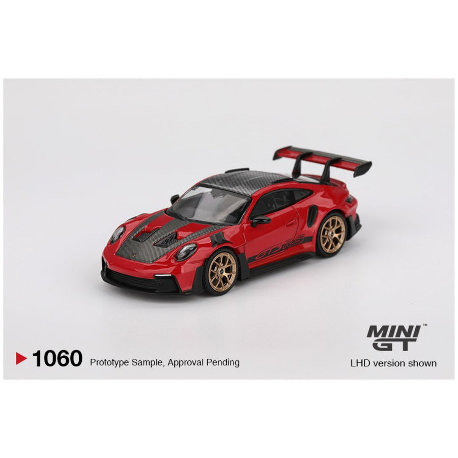 Mini GT #1060: Porsche 911 (992) GT3 RS Weissach Package Guards Red 1:64 Scale