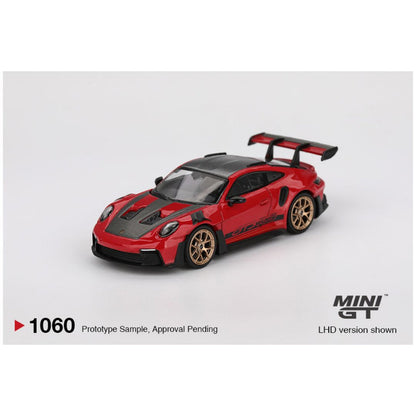 Mini GT #1060: Porsche 911 (992) GT3 RS Weissach Package Guards Red 1:64 Scale