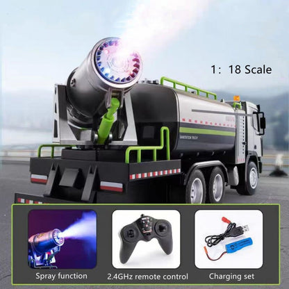 Huina Toys 616 RC Sprinkler Truck / Water Tanker 1:18 Scale Remote Control Truck 2.4GHz LED Lights Rechargeable Battery Playtime 30 minute Perfect dateling