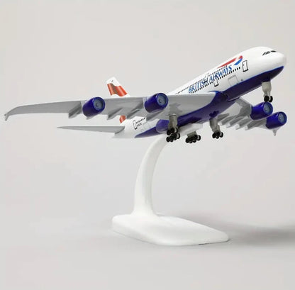 Aircraft 'British Airways A380 Airplane G-XLEC Display Stand With Landing Wheels Diecast Model 20cm Scale Airplane ( No.306)