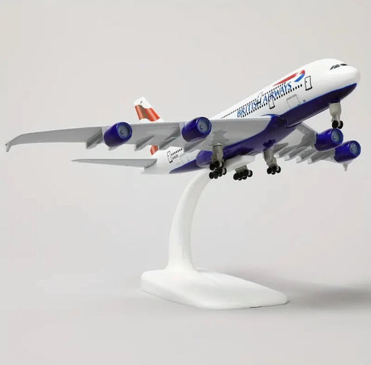 Aircraft 'British Airways A380 Airplane G-XLEC Display Stand With Landing Wheels Diecast Model 20cm Scale Airplane ( No.306)