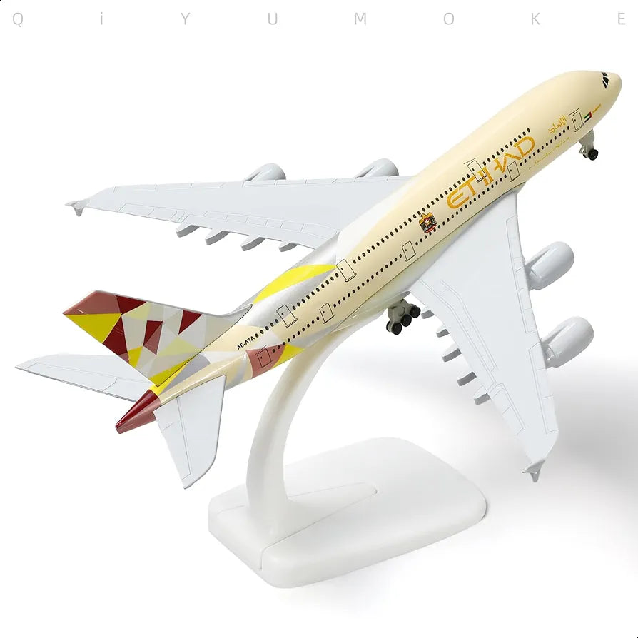 Aircraft 'Etihad Form Abu Dhabi A6-ATA Airbus Airplane Diecast Metal Display Stand With Landing Wheels 20cm Scale (No.303)