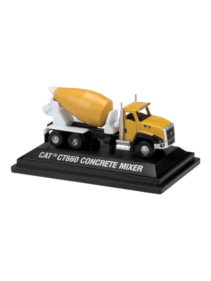 CAT CT660 Concrete Mixer Construction Mini Diecast Truck Model 1:86 Scale | Premium Collectible Toy Vehicle with Display Base