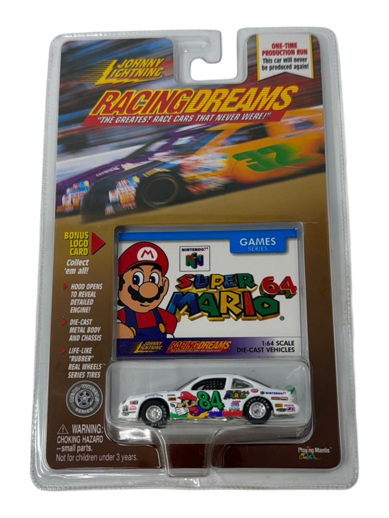Johnny Lightning Racing Dreams Super 64 Mario 1:64 Scale Diecast Model Hood Open To Reveal Detailed Engine