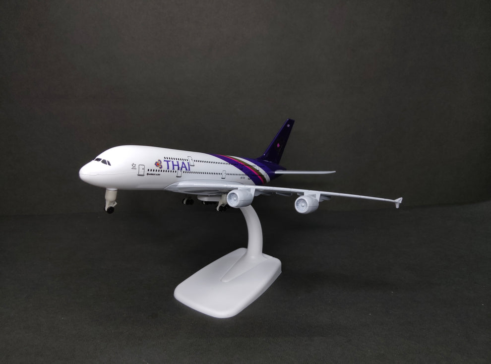 Aircraft 'Thai Airways Airbus A380-800 HS-TUC Diecast Airplane (No.302) 20cm' Scale Display Stand With Landing Wheels