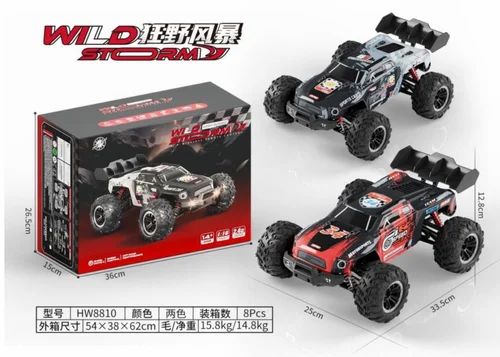 Wild Storm High-Speed RC Monster Truck 2.4GHz Wireless Remote Control Large Off-Road Tires Independent Suspension System Front LED Light Rechargeable battery 1:16 Scale 20 km/h Speed.