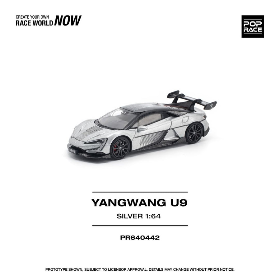 Pop Race PR64-442: Yangwang U9 Silver 1:64 Scale Diecast Model