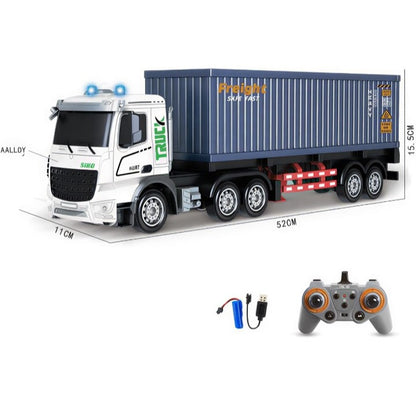 JALKAR 1:12 Scale RC Container Truck with Trailer, Metal Body, 2.4GHz Remote System, 9-Channel Control, LED Lights, Music, (Multi Colour)