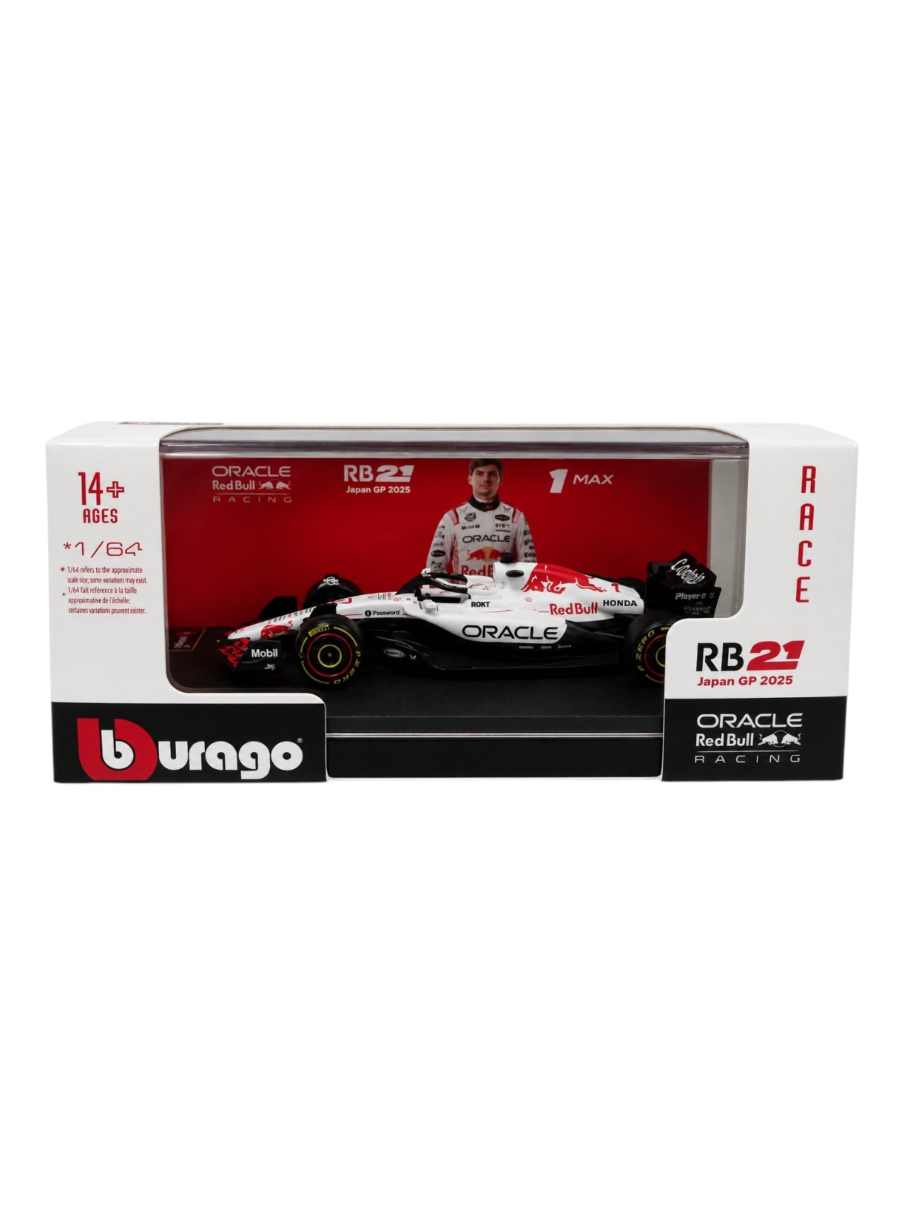 Bburago Oracle Red Bull Racing RB21 Japan GP 2025 MV1 1:64 Scale Die-Cast Formula 1 Model Car (with Acrylic case)