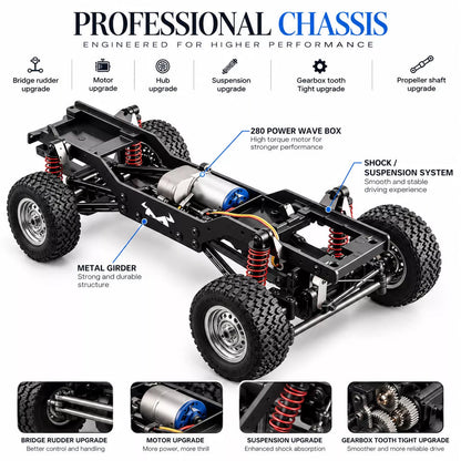 Hobby Grade RC Crawler Off-Road Truck with 2.4GHz Remote, LED Lights & Rechargeable Battery 1:12 Scale Remote Control Truck