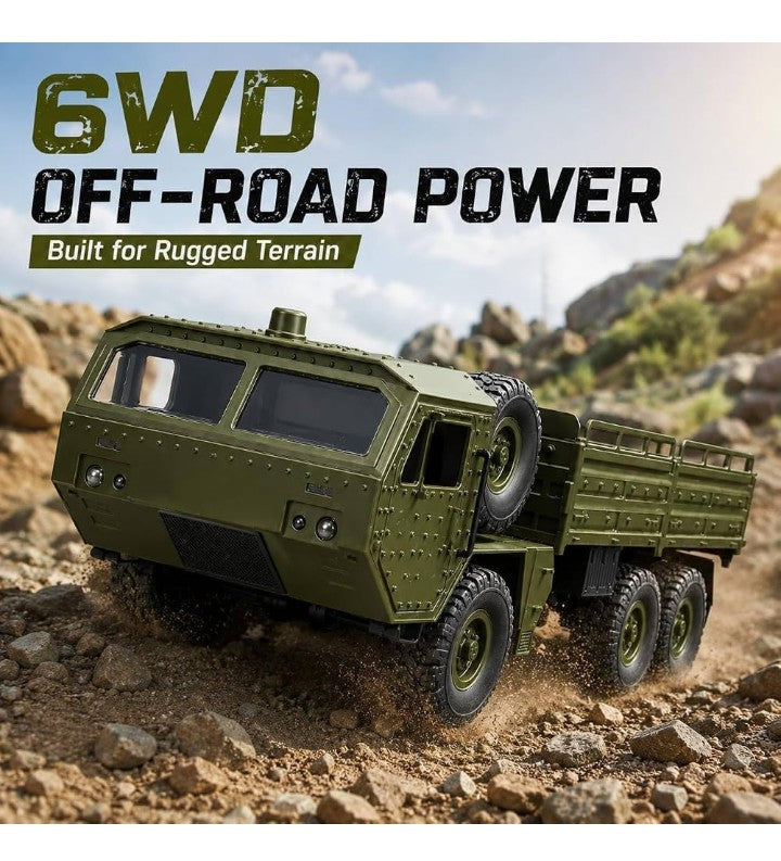 Transporter 2.4G 6WD RC Off-Road Military Truck – 500G Loading Capacity, 6-Wheel Drive, Shock Absorbers & Speed Conversion, Heavy-Duty Remote Control Cargo Truck 1:16 Scale