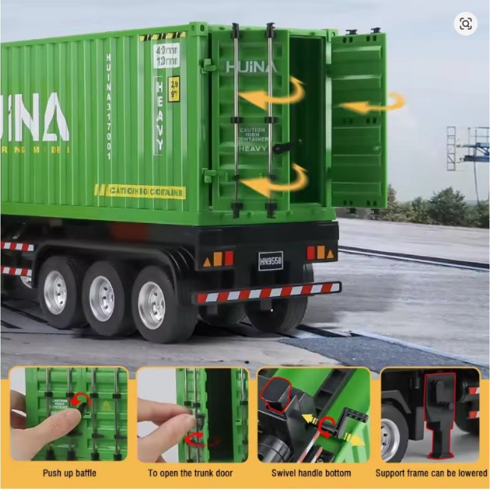 Huina Toys 1317 RC Remote Control Truck Detachable Container Trailer Rechargeable Battery USB Charging Cable Play Time: 20–30 minutes Charging Time: 2–3 hours 1:18 Scale