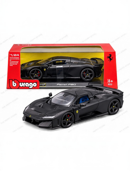 Bburago Ferrari F80 Matte Black 1:24 Scale Diecast Model Car with Acrylic Case